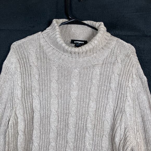 Express Womens Sweater Brown Cable Knitted Mock Neck Long Sleeve Tunic Large - Picture 2 of 12